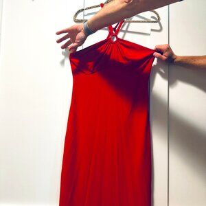 Magenta Sarong Long Dress, Ann Taylor Loft, mid-calf length
